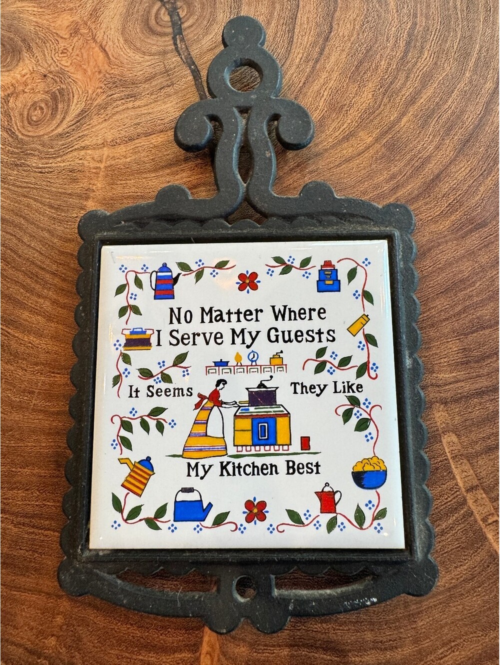 Vintage Mid-Century Cast Iron Ceramic Tile Trivet Japan Kitchen Best Wall Plaque
